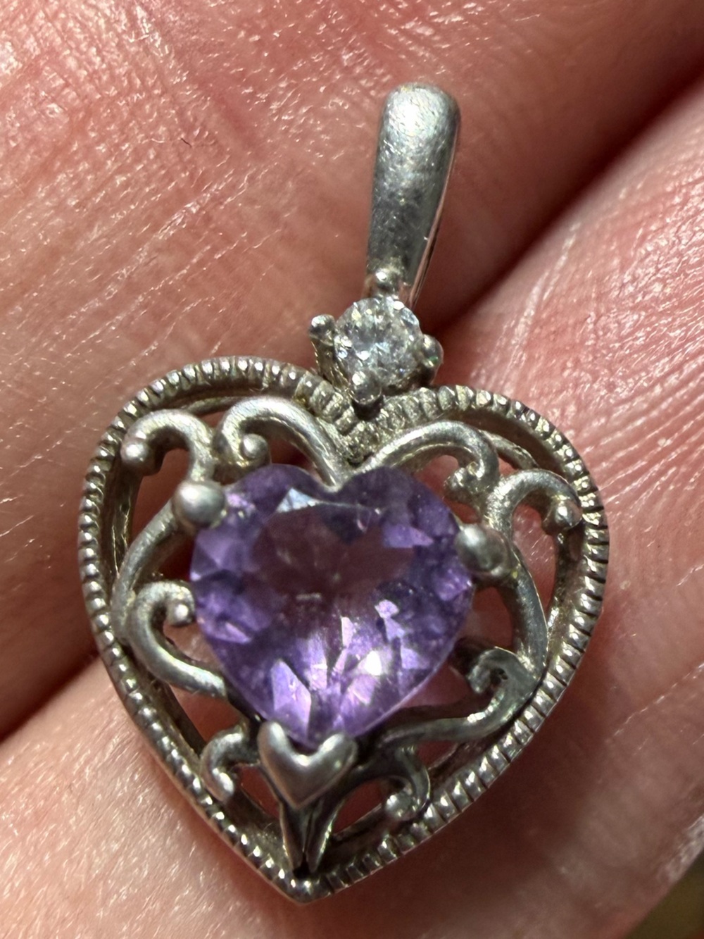 Vintage 925 Sterling Silver Heart-Shaped Cubic Zirconia Pendant